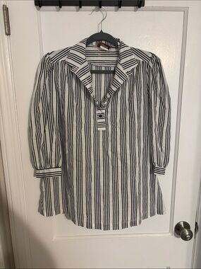 Black and White Striped Maternity Women's Button-Front Blouse